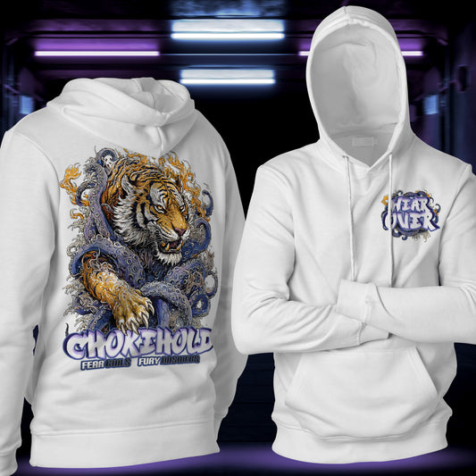 Chokehold struggle graphic streetwear hoodie white front and back view by WEAR OVER