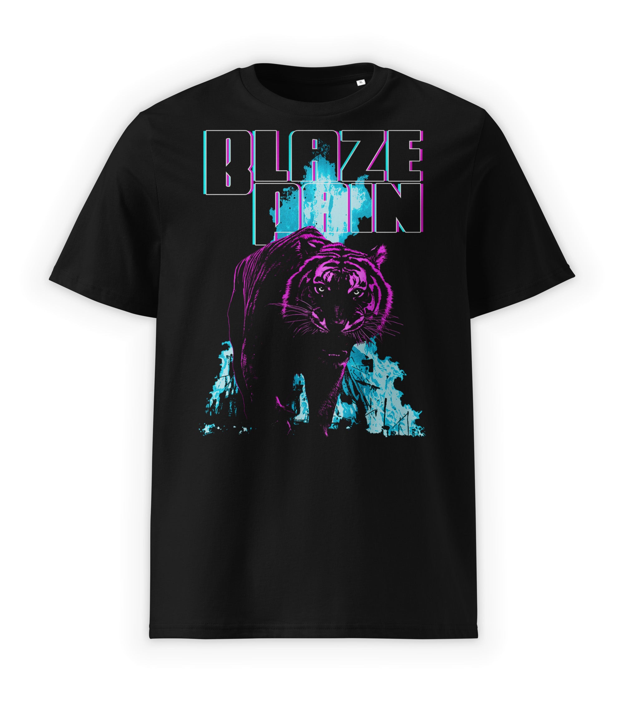 Black Front | Blaze Pain dark graphic streetwear t-shirt front view with tiger escape design by WEAR OVER