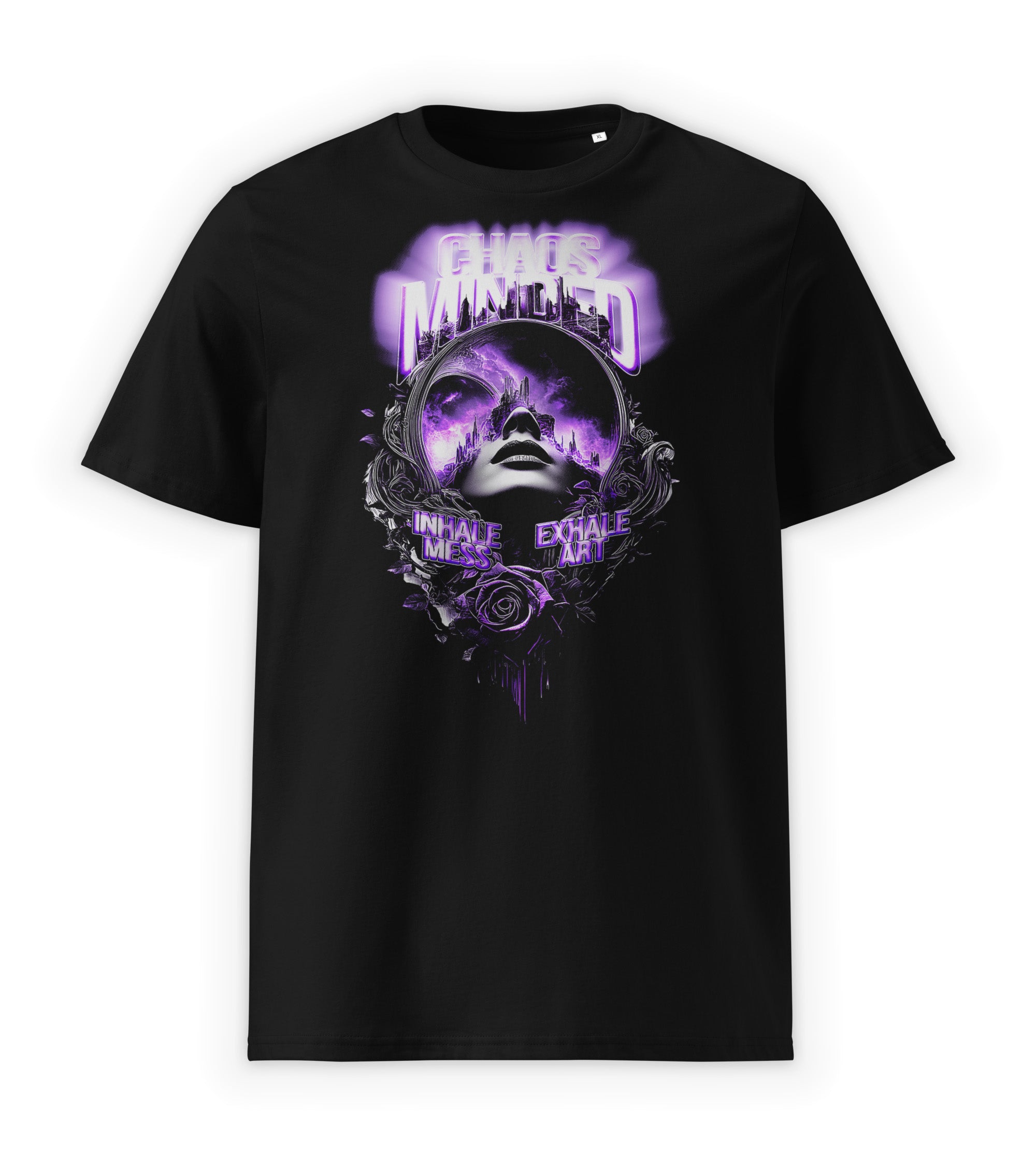 Black Front | Chaos Minded chaos inspired graphic streetwear t-shirt front view by WEAR OVER