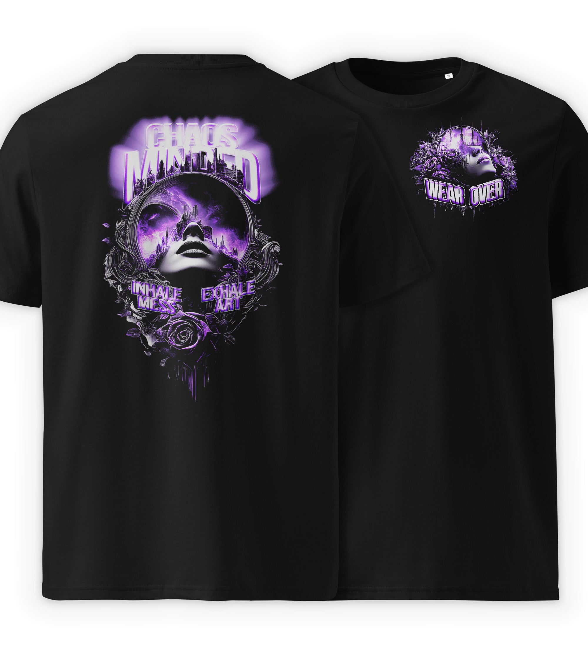 Black Full | Chaos Minded chaos inspired graphic streetwear t-shirt front view by WEAR OVER