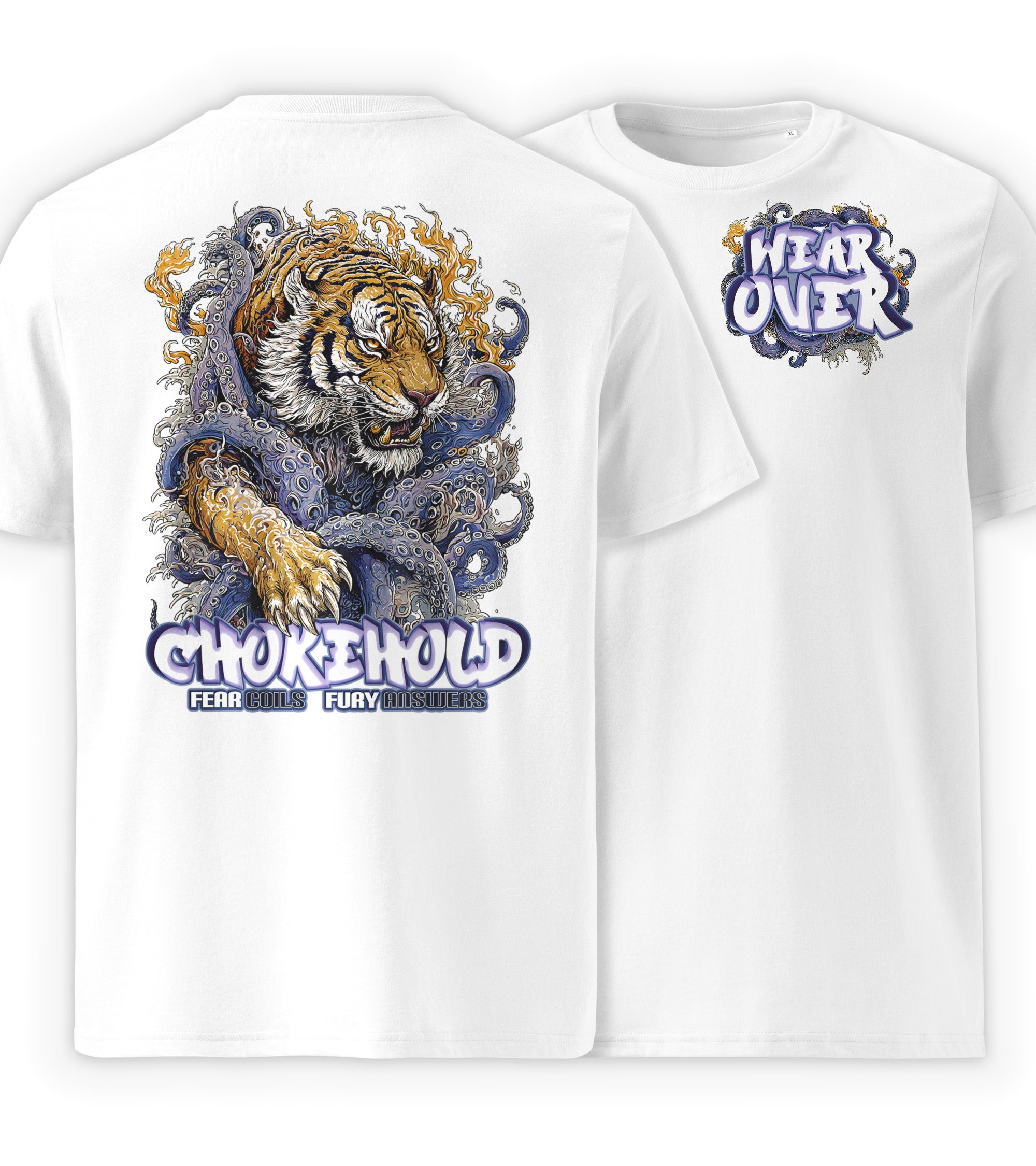 White Full | Chokehold struggle graphic streetwear t-shirt white front and back view by WEAR OVER
