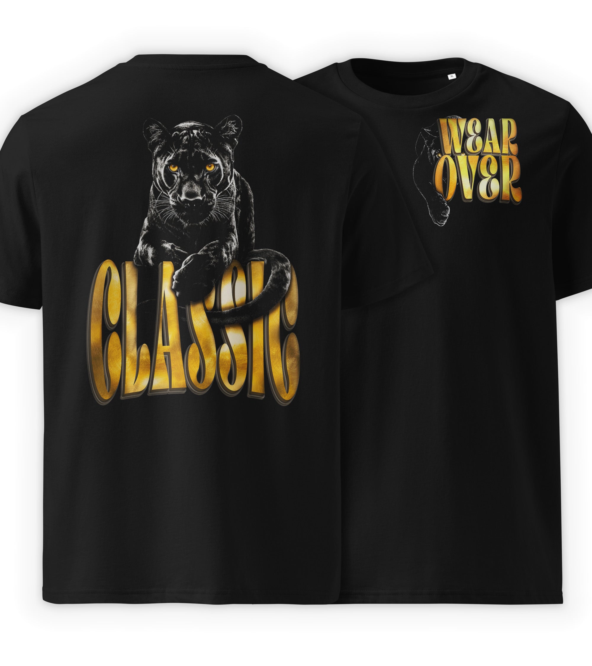 Black Full | black panther graphic streetwear t-shirt back print classic panther wear over