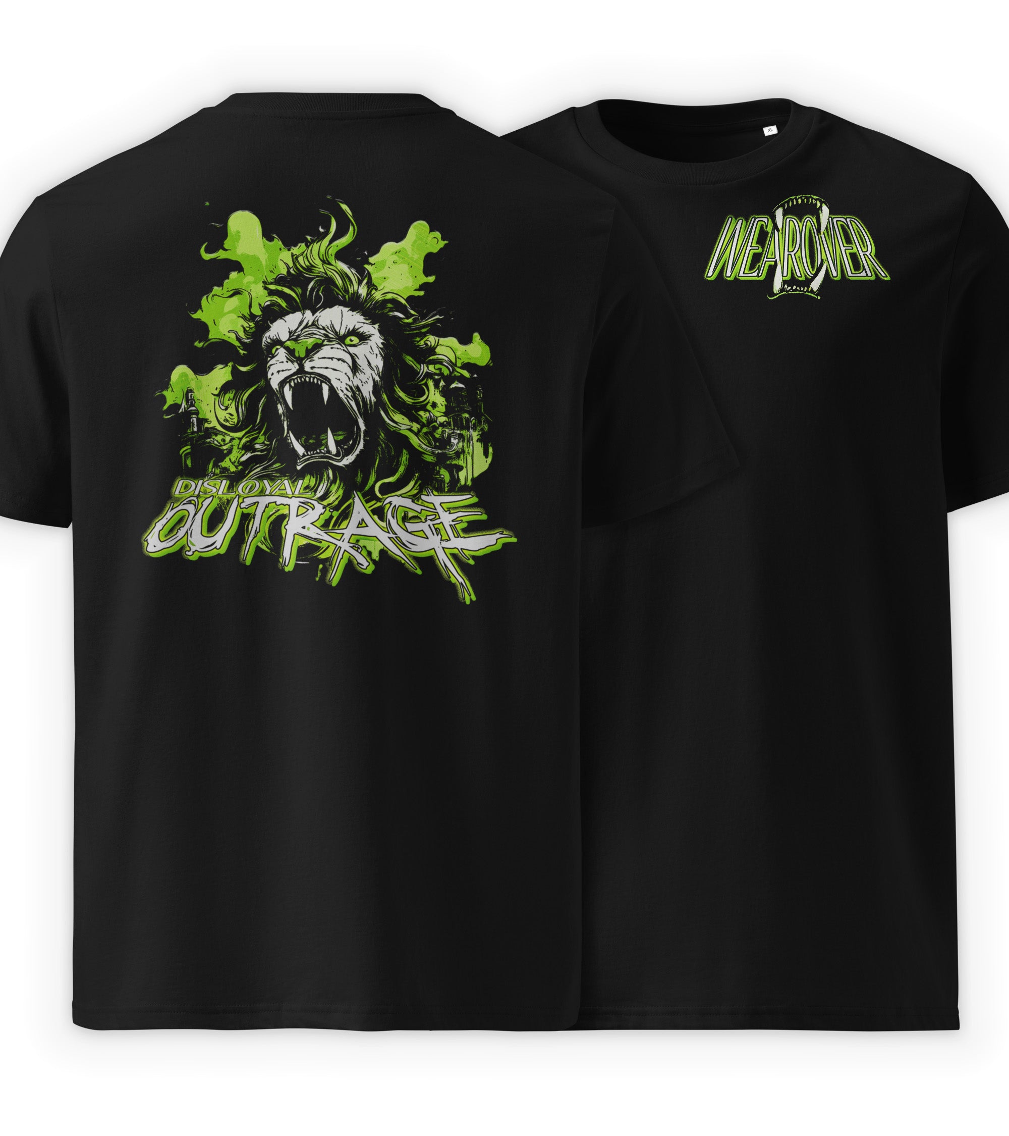 Black Full | Disloyal Outrage inspired graphic streetwear t-shirt front and back view by WEAR OVER