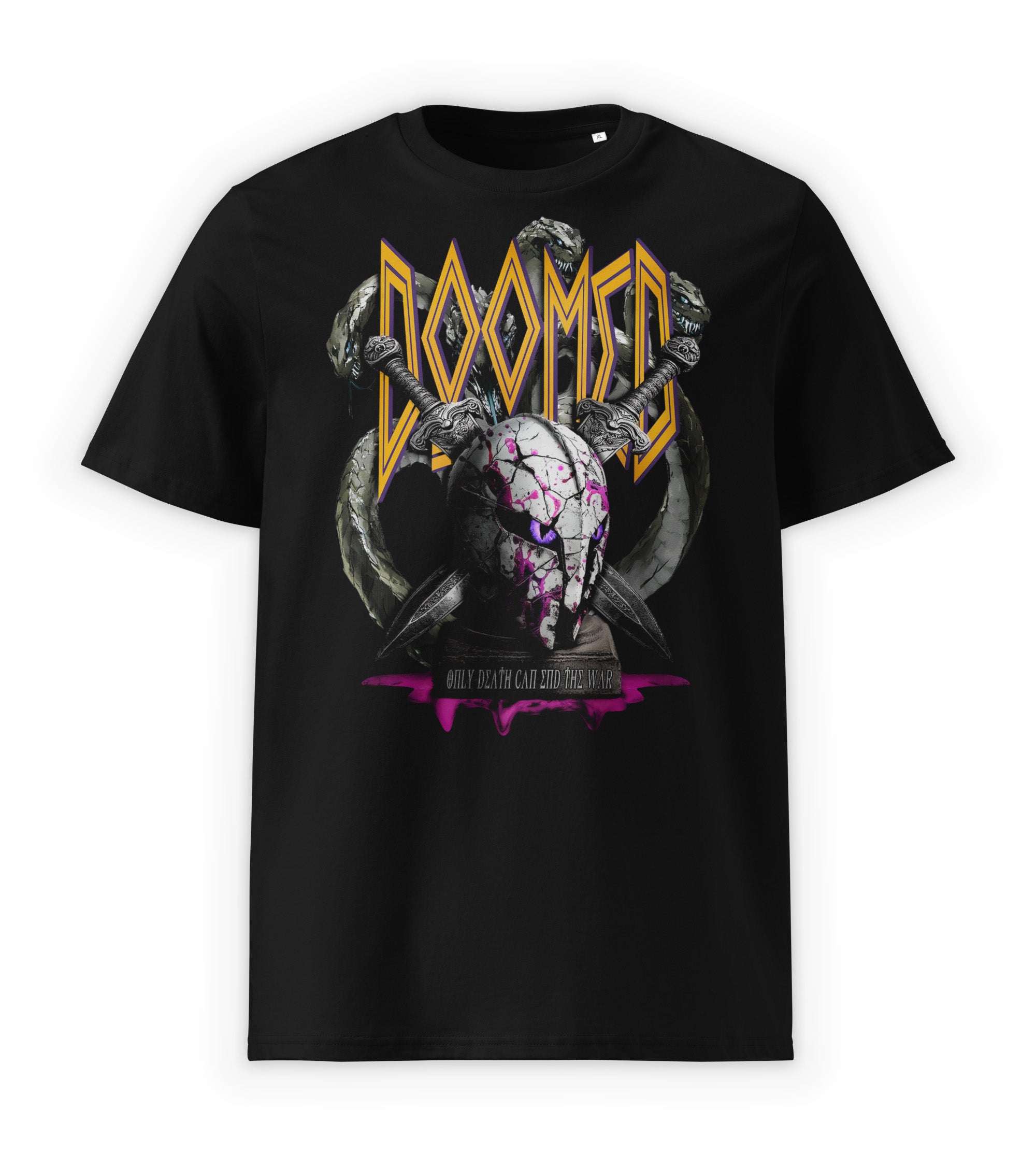 Black Front | Doomed war aftermath graphic streetwear t-shirt front view by WEAR OVER