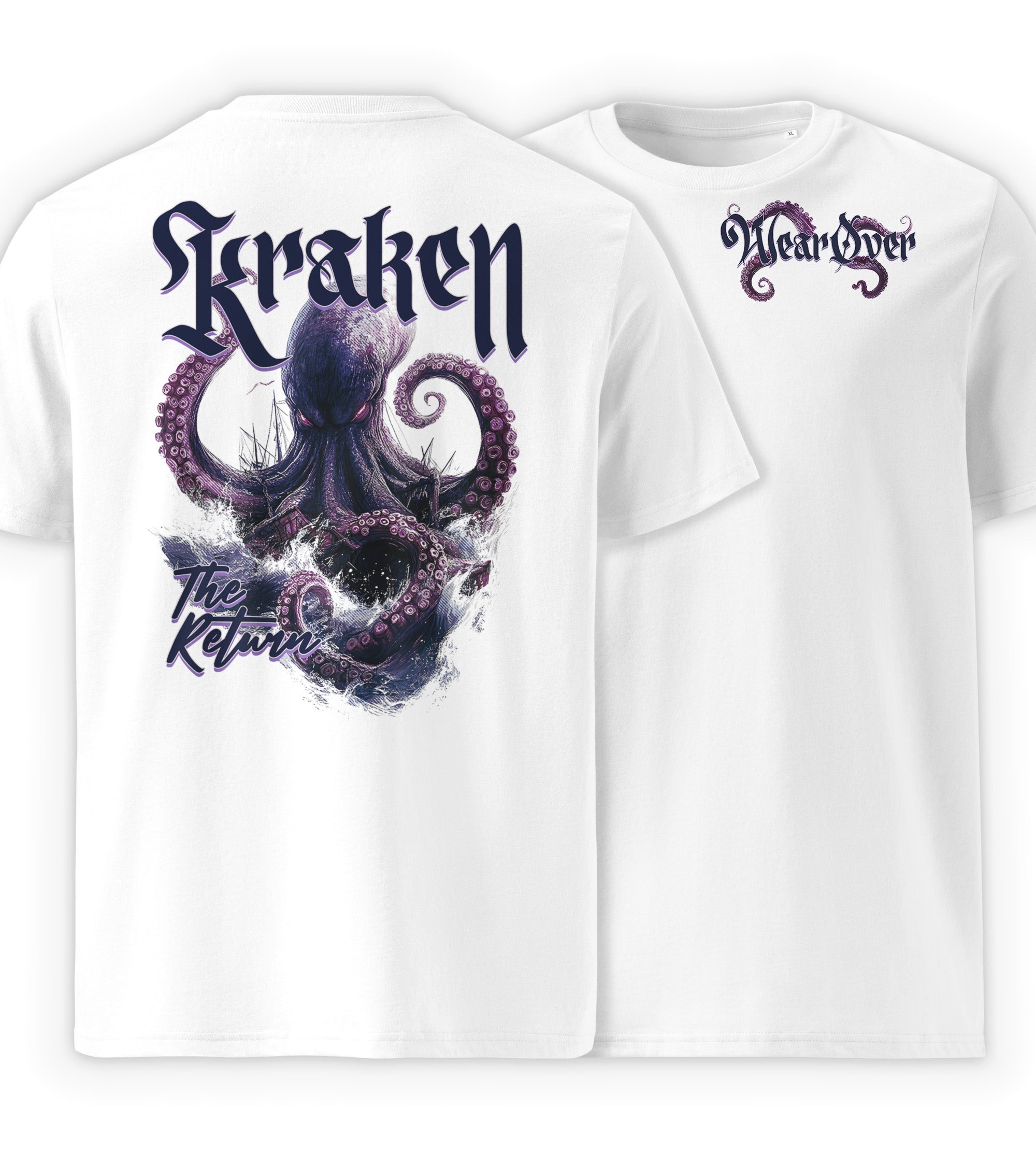 White Full | Kraken myth inspired graphic streetwear t-shirt with octopus design by WEAR OVER