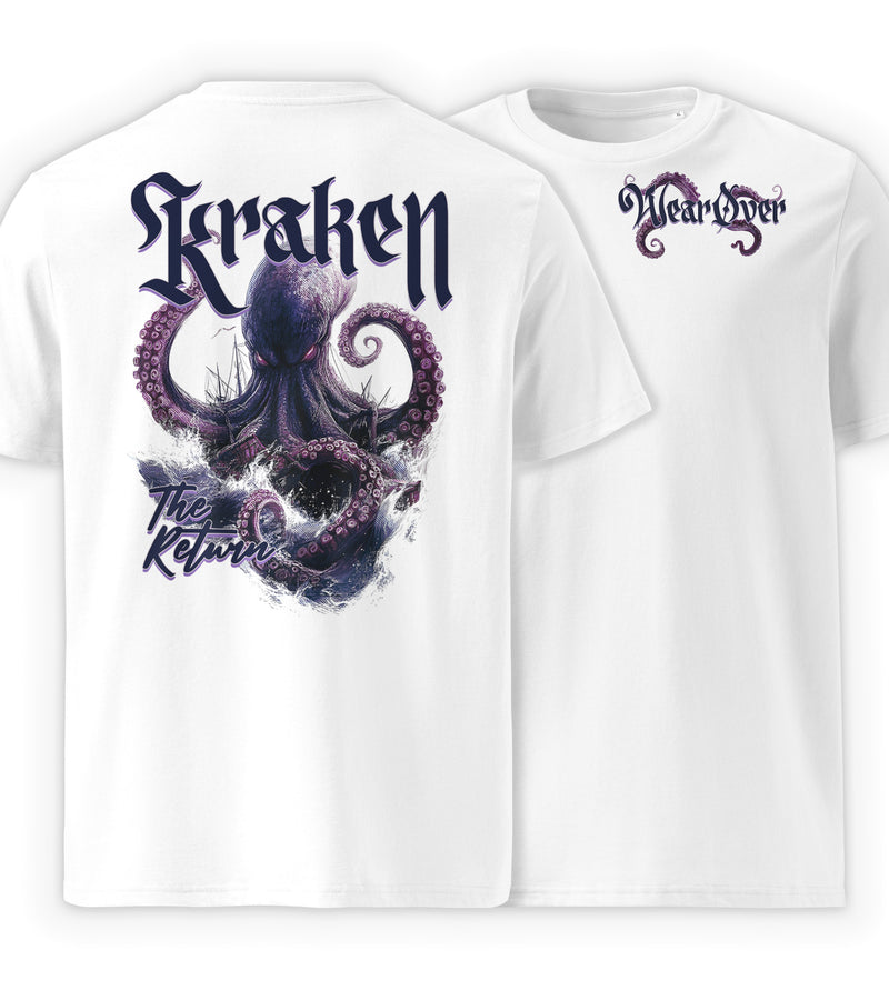 White Full | Kraken myth inspired graphic streetwear t-shirt with octopus design by WEAR OVER