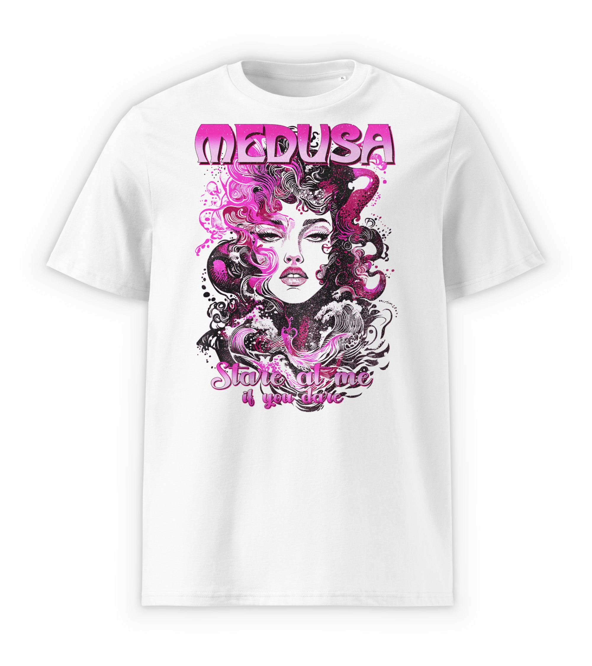 White Front | Graphic streetwear myth-inspired Medusa t-shirt front view design by WEAR OVER