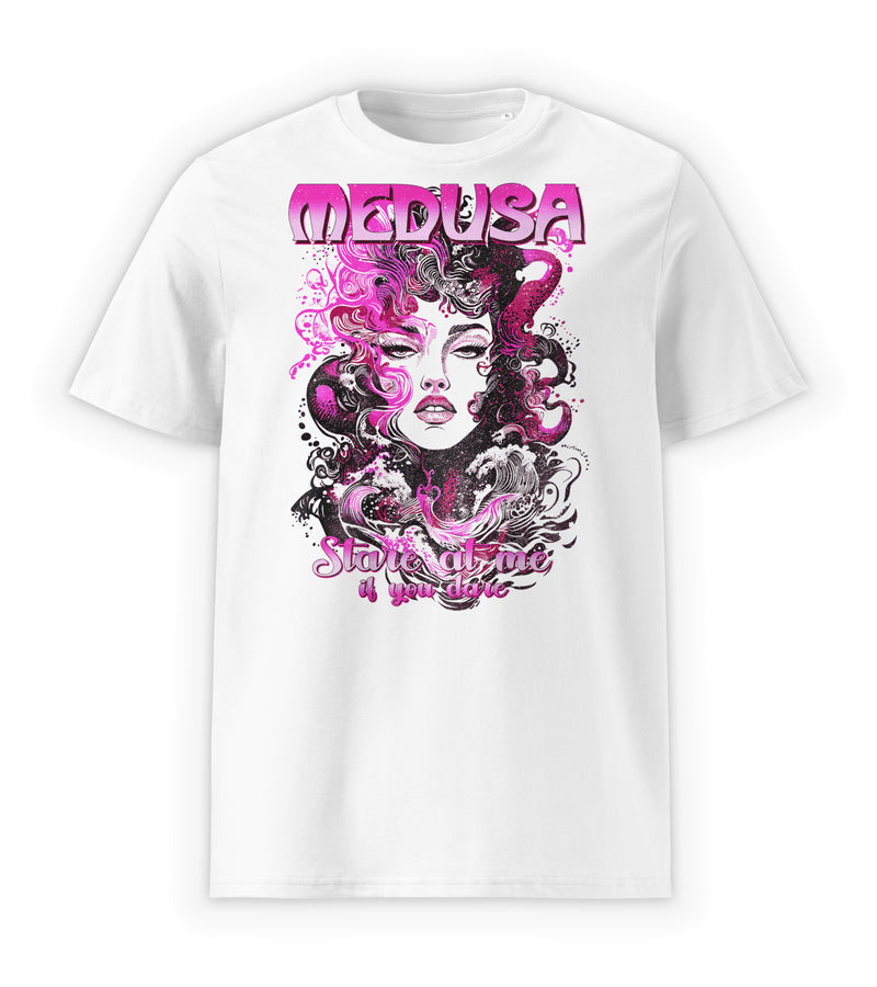 White Front | Graphic streetwear myth-inspired Medusa t-shirt front view design by WEAR OVER
