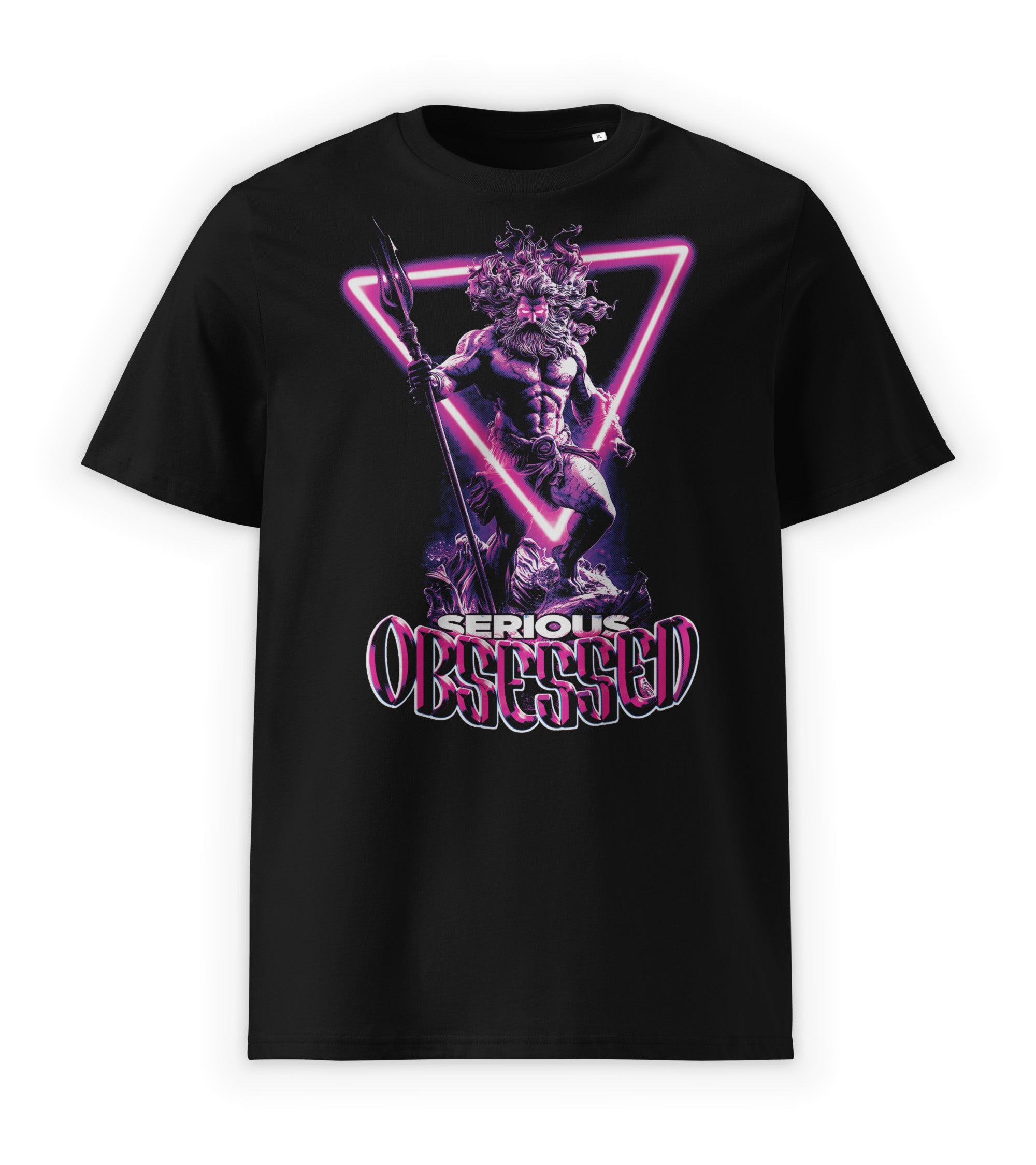 Black Front | Graphic streetwear t-shirt with neon myth-inspired obsession artwork, Serious Obsessed by WEAR OVER