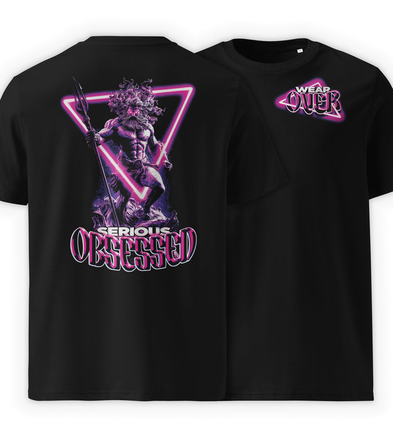 Black Full | Graphic streetwear t-shirt with neon myth-inspired obsession artwork, Serious Obsessed by WEAR OVER